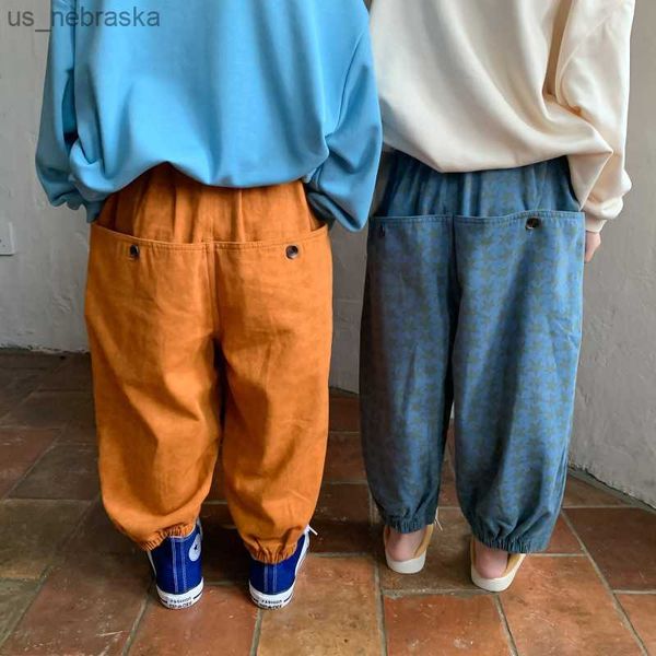 

fashion fivepointed star printing loose casual trousers for boys and girls 2022 autumn children 2 colors ankle banded pants l230518, Blue