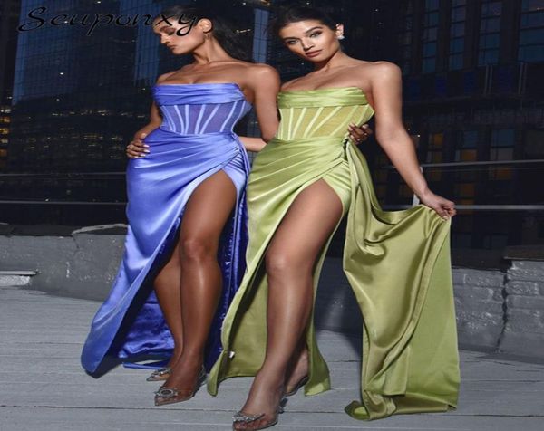 

casual dresses summer shoulder backless draped satin bodycon long dress 2022 elegant slit women's evening party dr5131891, Black;gray