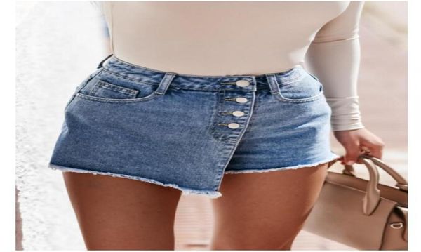 

jeans skirt shorts match shoes european american fashion trend street casual slim straight breasted mid waist denim lady trousers 8961347, Blue