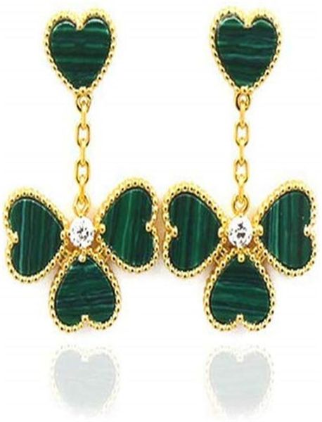 

fashion classic beautiful four leaf clover love dangle stud earrings with agate shell 18k gold s925 silver for van womengirls wed6063621
