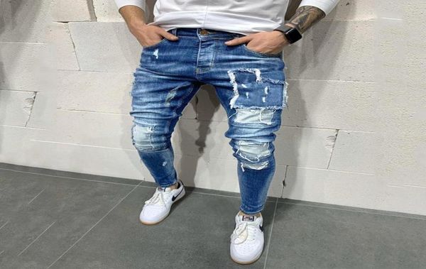 

euus size mens jeans ripped and slimfit jeans casual fashion style biker jeans with hole6812724, Blue