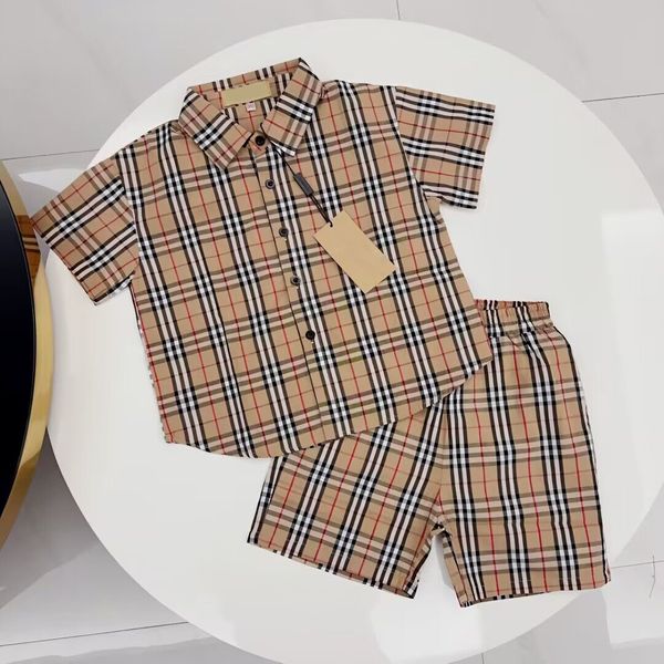 

summer new children's classic plaid suit short sleeve shirt shorts boys and girls korean version of leisure fashion children's clo, White