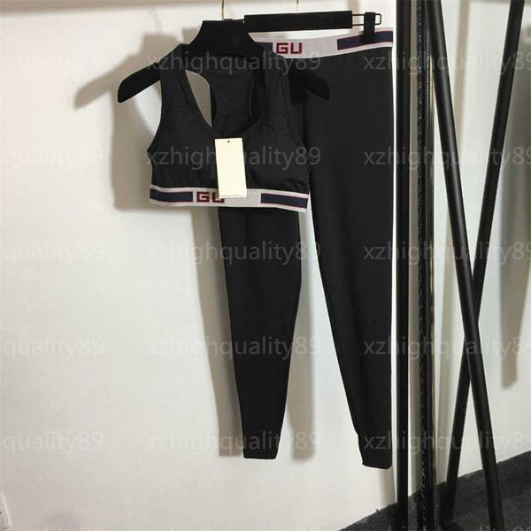 

women two piece tracksuit vest leggings pant designer clothes alphabet webbing sports tank stretch comfort bottoms sweatpants fitness wear t, Gray