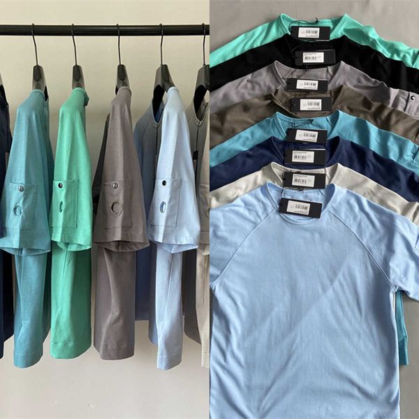 

2023 new europe men t-shirt solid relaxed loose round neck cp cotton short sleeve one lens t shirts youth student fashion couple tee000, White;black