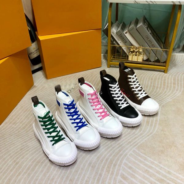 

womens platform cotton canvas calfskin casual shoes fashion womens square high sneakers designer thickened tread rubber outsole runner train, Black