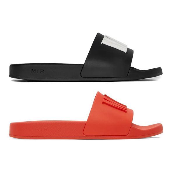 

luxury slide designer woman pool man slippers rubber letters rubber summer outdoor with box beach shiny sandal bright surface shoe, Black