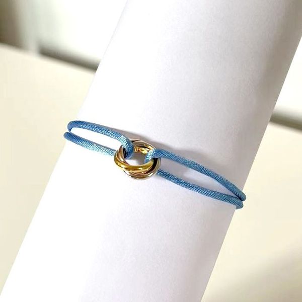 

luxury jewelry designer bracelet europe america style charm bracelets brand men women bracelet three round circle charm double fabric rope b, Golden;silver