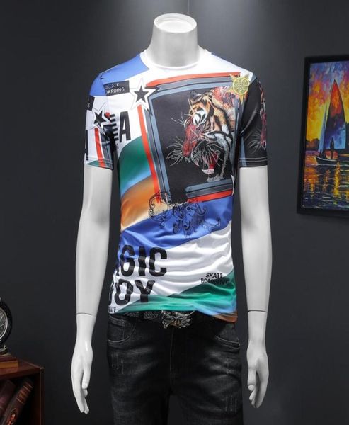 

2022 summer new men039s digital printing shortsleeved tshirt mercerized cotton personality trend diamond round neck b47774981639058, White;black