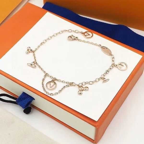 

classic bracelets bangle 18k gold plated stainless steel flower letter pendants lovers wristband cuff chain women bracelet for birthday gift, Golden;silver