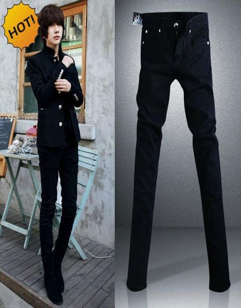 

black micro elastic skinny jeans men teenagers casual pencil pants cotton thin boy handsome hip hop trousers 28349207254, Blue