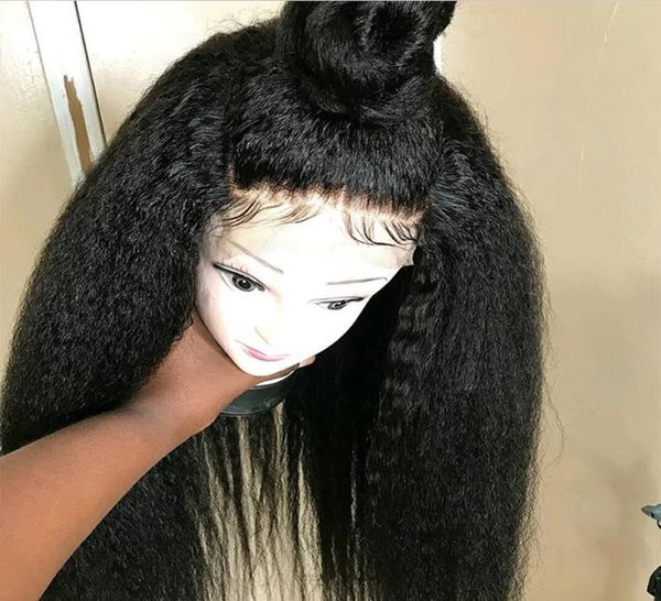 

9a pre plucked kinky straight full lace wigs with baby hair brazilian virgin human hair lace front wigs for black women4733952, Black;brown
