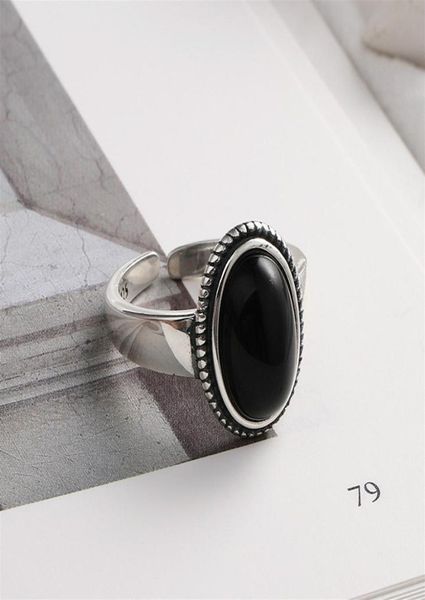 

flyleaf black onyx rings for women real 925 sterling silver fine jewelry open ring vintage 100 natural stone mother039s gift2898841, Slivery;golden