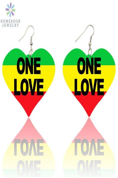 

somesoor one love united african colors big heart wooden drop earrings both sides print afro wood pendant dangle for women gift7018993, Silver
