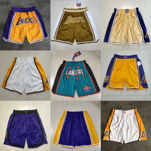 

los angeles''lakers''men throwback basketball shorts pocket red black