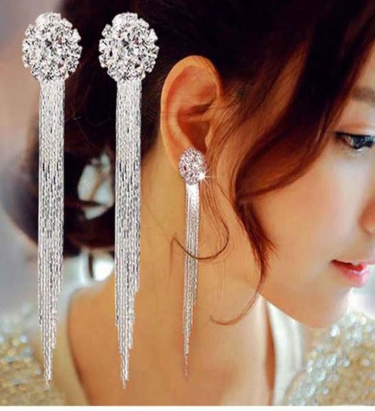 

dangle chandelier trendy long tassel crytal party drop earrings for women silver color female fashion jewlery shinning luxury ha4691314