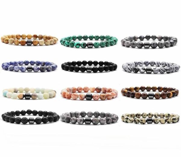 

8mm natural stone lava stone turquoise tiger eye beads hematite bracelet diy glamour jewelry bracelet picasso couple bangle bracel7685750, Black