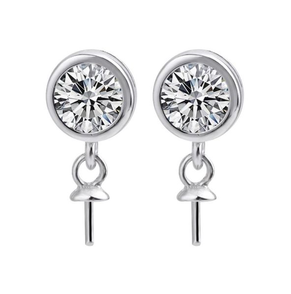 

elegant classic round zircon earring pearl mounts 925 sterling silver findings fine jewelry making 5 pairs7252722, Slivery;crystal