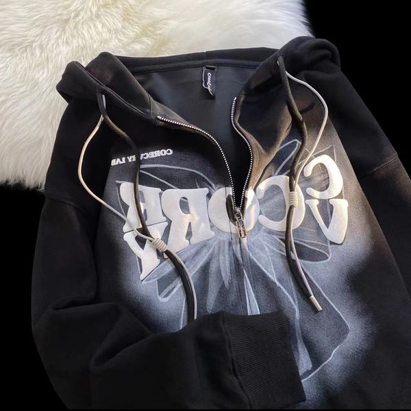 

womens hoodies sweatshirts sweet cool wind bow zipper cardigan women y2k harajuku college casual sweatshirt couple loose trend hoodie 230725, Black