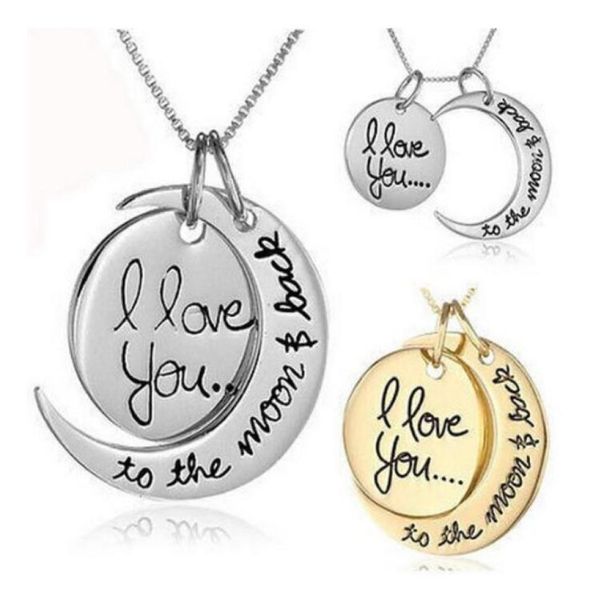 

moon necklace i love you to the moon and back for lover mom sister family pendant link chain4045008, Silver
