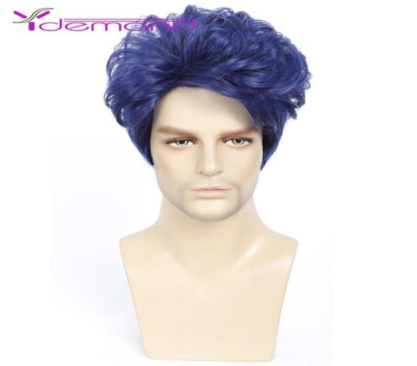 

fashion style adjustable size synthetic men blue wigs natural short man wigs breathable male hair3644146, Black