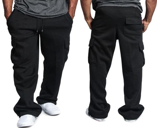 

men039s pants men 2021 cargo pockets sweat casual loose trousers solid color soft for sports pantalones hombre3252068, Black