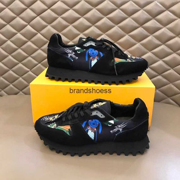 

men casual shoes paris luxury genuine leather lace-up printing fashion classic sports running shoes sneakers figures printed, Black