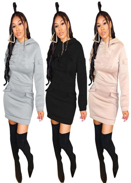 

fall winter clothing women hoodie dress long sleeve hooded onepiece dress plus size 2xl pullover sweatshirts fashion hoodies 3060001, Black;gray