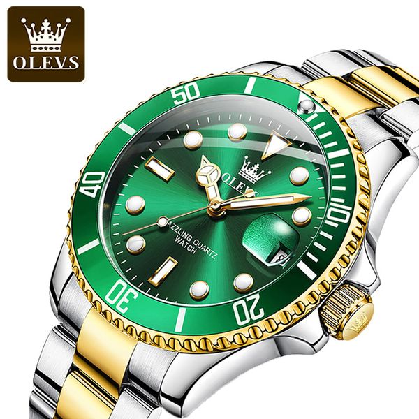 

wristwatches olevs mens quartz watches brand luxury business waterproof luminous large dial men sports stainless steel watch 230724, Slivery;brown