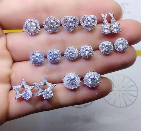 

56 styles trendy lab diamond stud earring 100 original 925 sterling silver party wedding earrings for women bridal jewelry gift1208024, Golden;silver