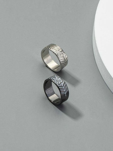 

women's accessories 2pcs men spider web decor ring, Silver