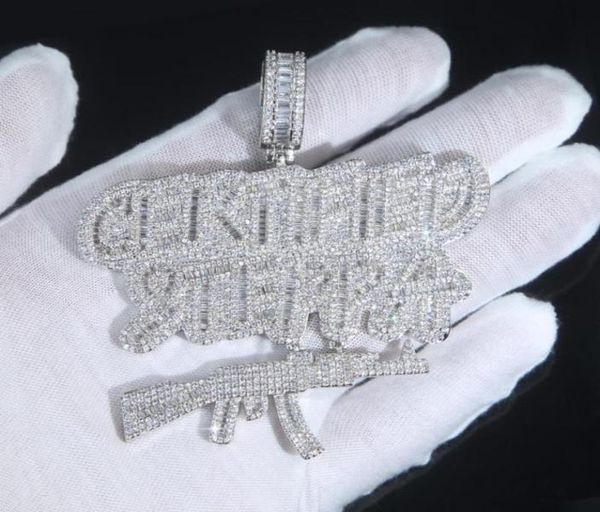

chains bling iced out letters certified steppa gun pendant necklace 2 colors luxury cubic zircon hip hop jewelry for men boy4527510, Silver