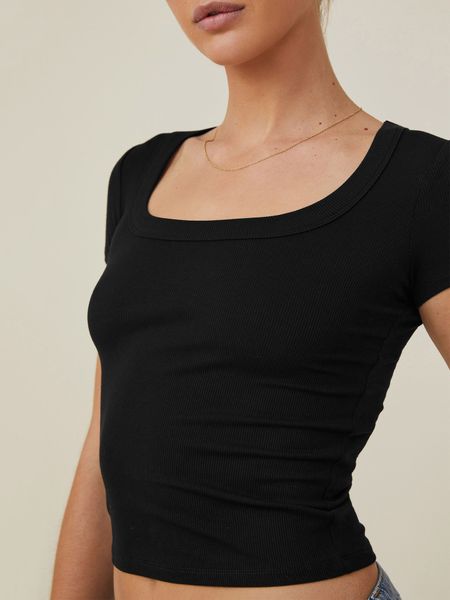 

designers womens t-shirt tech fleece designer shirt square neck short summer crop short women slim fit t-shirt thread knit womens designer t, White