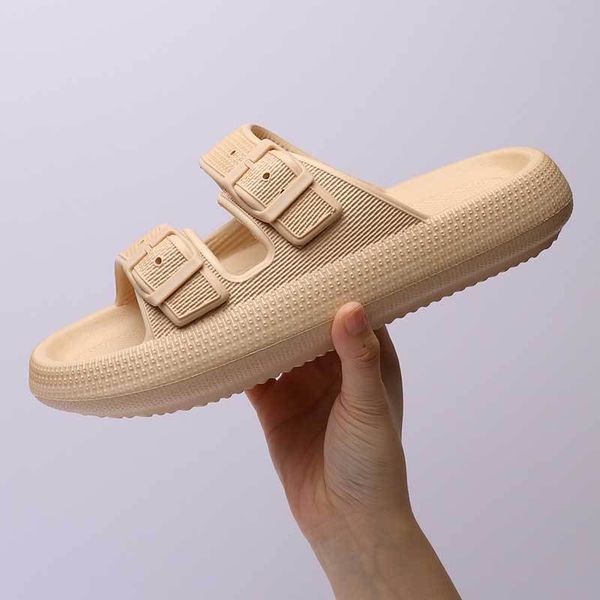 

soft slippers for women summer thick sole outwear couple anti slip eva new double breasted slippers men summer shoes red orange white, Black