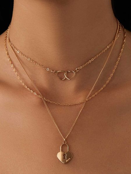 

women's accessories 2pcs heart charm necklace, Silver