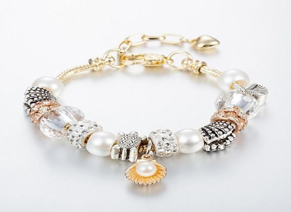 

lobster buckle diy strands bracelet 18cm5cm shell pearl starfish multicolor crystal glaze beads color jewelry7788811, Black