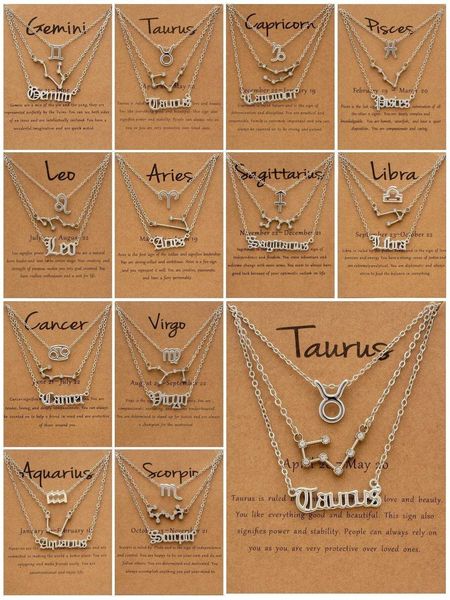 

women's accessories 3pcs/set 12 constellation pendant layered necklace, Silver