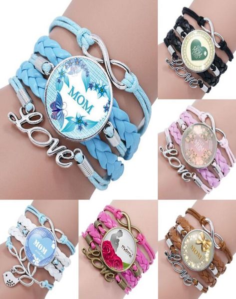 

whole luxury designer jewelry women bracelets glass cabochon charm braided leather rope wrap bangle mama mother039s day jew9104872, Golden;silver