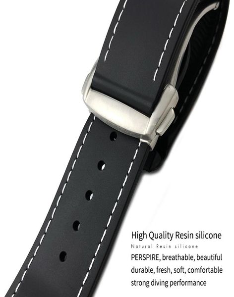 

20mm 21mm 22mm rubber silicone watch band for omega sea master 300 iwc hamilton black blue strap watch bracelets folding clasp fre7518061, Black;brown
