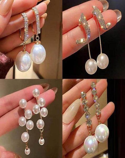 

luxury designer earring 925 silver simple pearl stud earrings for women designers simulated diamond white golds rose gold8941559, Golden;silver