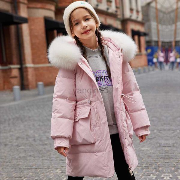 

down coat winter children's fashion long down coat girls' waterproof hooded down jacket medium and large children's thick win, Blue;gray