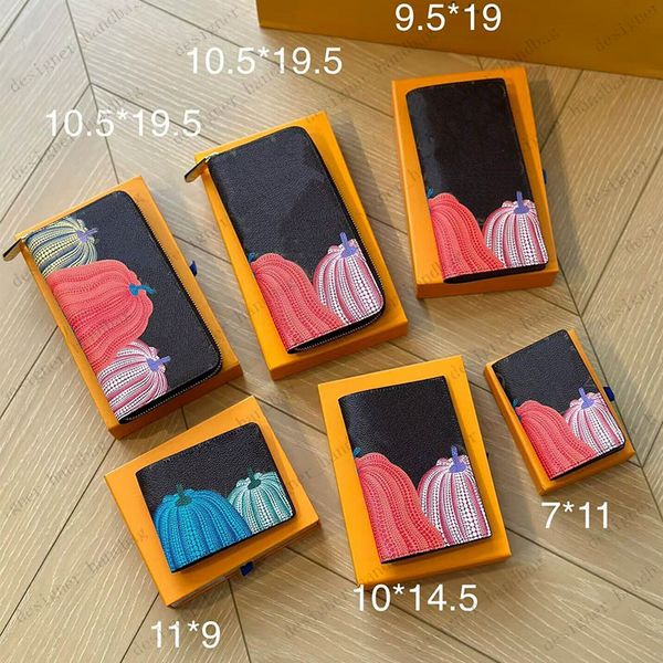 

luxury designer card holder mini wallet cardholder zipper wallets men women leather pumpkin passport holder classic flowers long wallets clu, Red;black