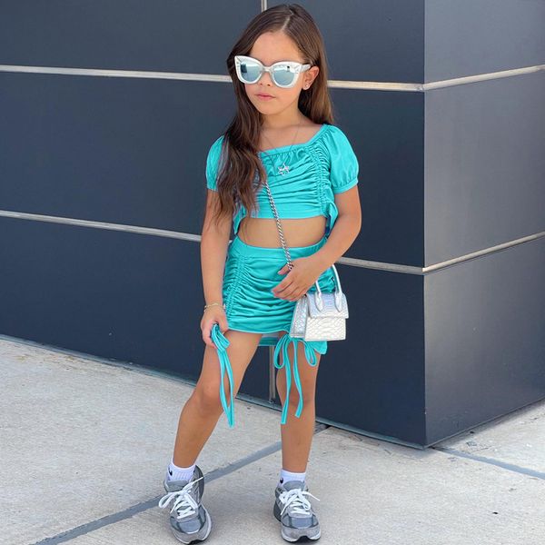 

clothing sets 2023 summer style toddler girls 2pcs drawstring skirts suits y2k boutique kids streetwear children 230724, White