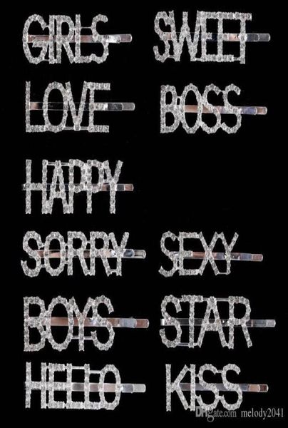 

crystal rhinestone letter hair clips silver girl hairpin diamond words barrettes fashion bangs clip woman3856876, Golden;silver