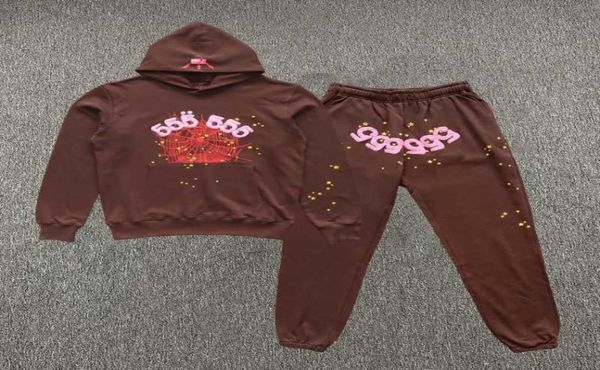 

young thug foam print sp5der 555555 hoodies sweatshirt set brown fashion tracksuit spider web hoody sweatshirts sweatpants suit1757088, Gray