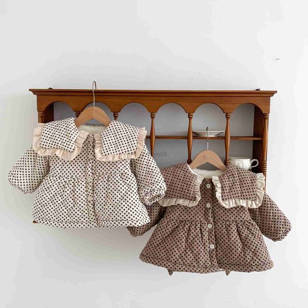 

down coat 2023 korean winter baby girls padded jacket cotton floral long sleeve plus thick warm infant girls coat toddler girls outfits hkd2, Blue;gray