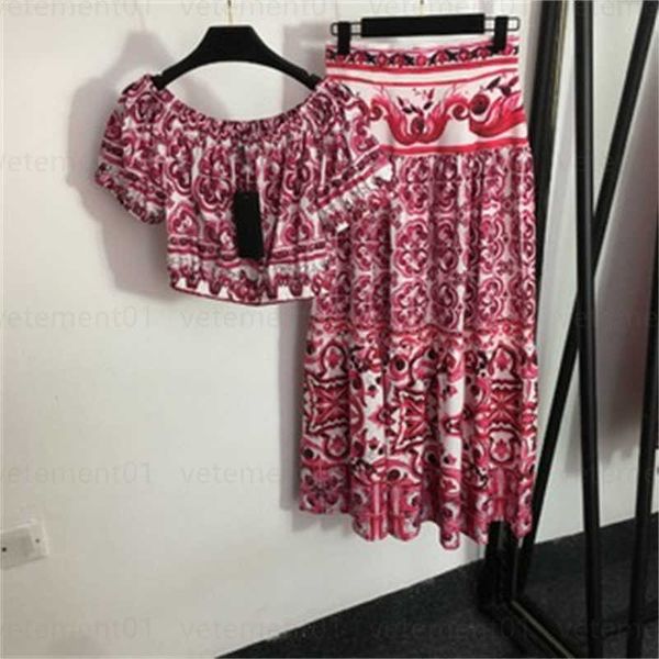 

women short t shirt and skirt two piece set vintage printed one neck short sleeve high waist half dress designer track fitness clothing, White