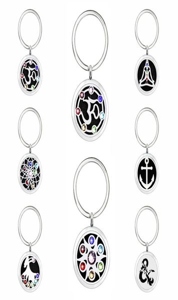 

u27 key ring perfume aromatherapy essential oil diffuser locket key chain alloy 30mm hollow locket key ring with 5pads randomly1904058, Slivery;golden