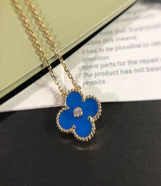 

blue fourleaf clover highend temperament pendant necklace015231608, Silver