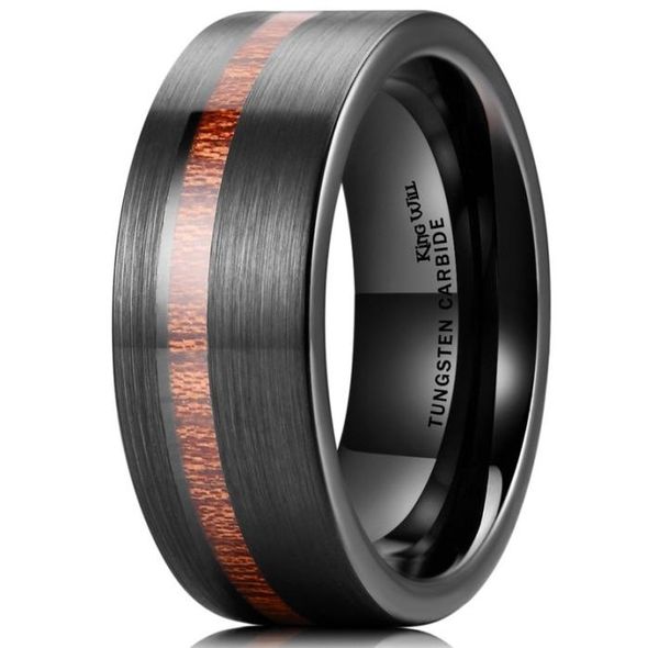 

new fashion 8mm wood inlay black tungsten carbide wedding band engagement ring size 6 135845788, Silver