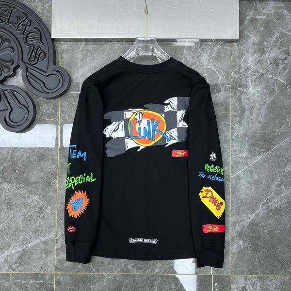 

2023 spring/summer new chrom heart personalized black graffiti long sleeve t-shirt for couples unisex, White;black